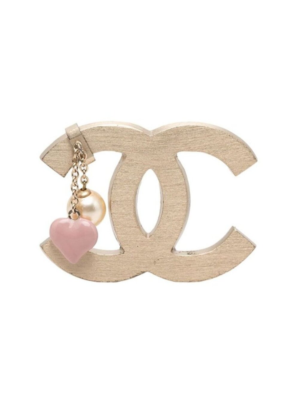 Chanel CC Logo Heart Motif Brooch 05A Gold Plated Faux Pearl